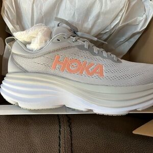 Hoka Women's Athletic Shoes - Light Gray and Peach